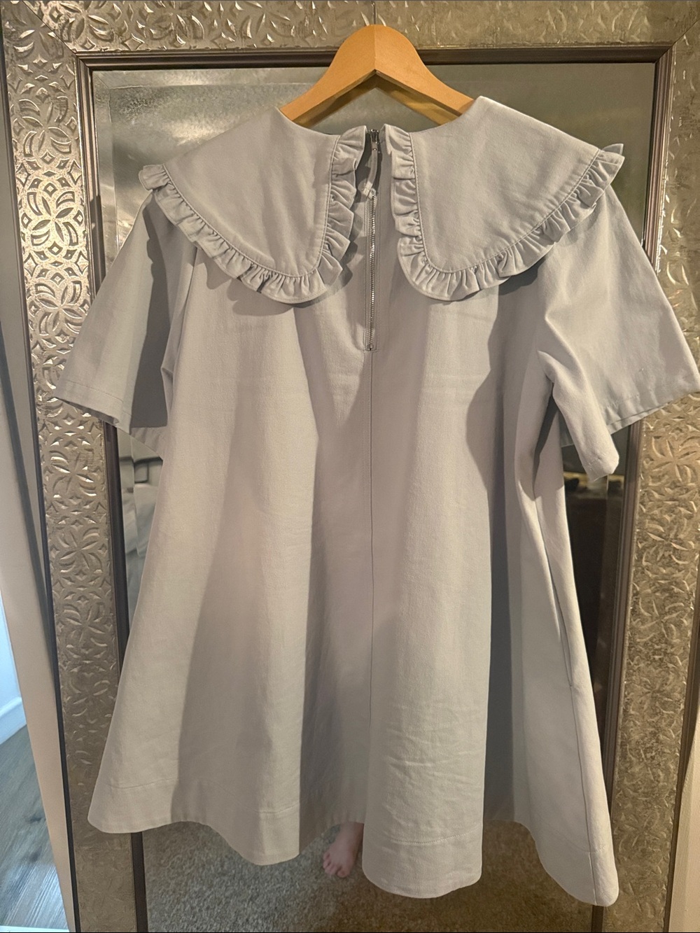 MABLE Light Gray Ruffle Collar A-Line Mini Dress - Picture 3 of 5